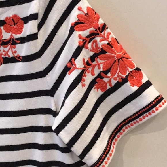 Kate Spade Black/White Striped & Embroidered Top - Picture 5 of 7